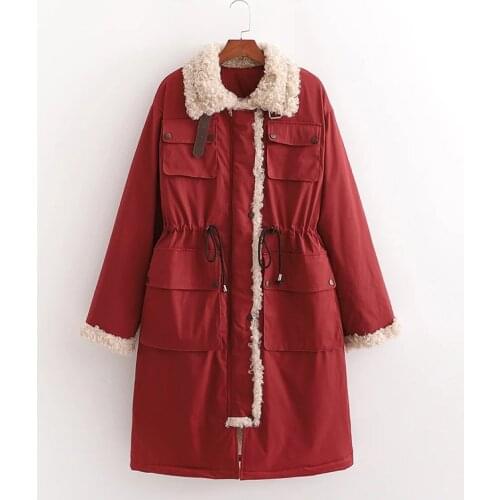 Winter New Women Thick Warm vintage Loose Drawstring Waist Chic Female Coat Mid-Length Cotton Clothes