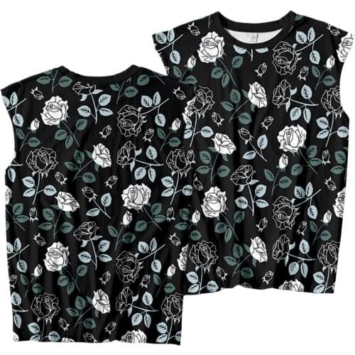 Summer Couple Casual Sleeveless Streetwear Tank Tops Women Men Black Floral Print Singlet Vest Plus Size S-6XL