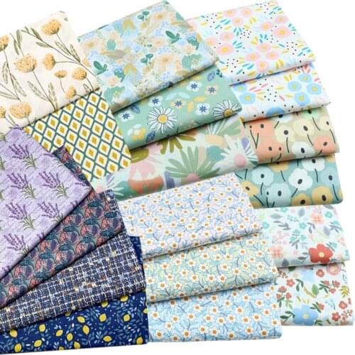 Retro Purple Lavender Flowers Floral Yellow Blue Rhombus Check Lemon 100% Cotton Twill Fabric For Summer Dress Craft Craft Quilt