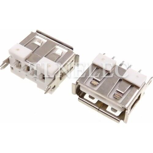 5pcs Type-A Famale Crimp Edge Plug Socket Connector USB 2.0 Standard Solder Jack Port SMT 4 Pins The White Core Receptacle