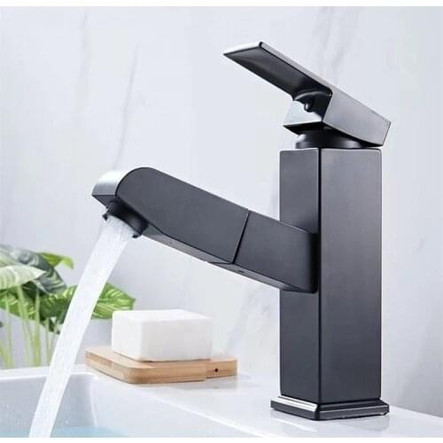 Stainless Steel Cold and Hot Faucet Bathroom Washbasin Scalable Retractable Pull Out Faucet Bathroom Accessories