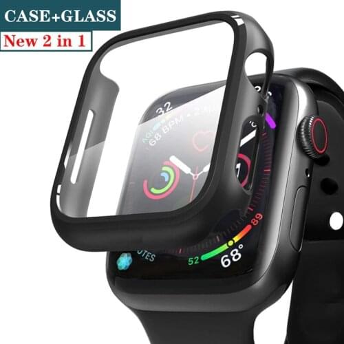 2 IN1 Glass case For Apple Watch 6 5 4 3 SE 44mm 40mm iWatch Case 42mm 38mm bumper Screen Protector cover for iwatch Accessories