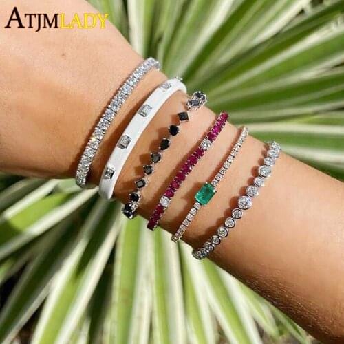 5A Cubic Zirconia CZ HipHop Bling Women Girl Jewelry 3MM CZ Thin Tennis Chain Sparking Fashion Single Green Color Stone Bracelet