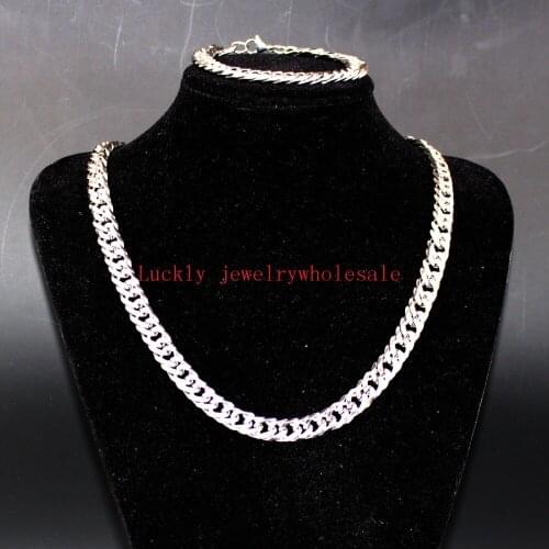 High Polished Mens Stainless Steel Jewlery Set Miami Link Chain Necklace & Bracelet Set 12mm wide