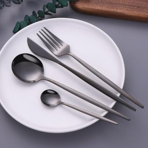 Mirror Black Stainless Steel Cutlery Set Fork Butter Knife Tea Spoon Set Tableware Complete Dinner Set Chopsticks Sushi Sticks