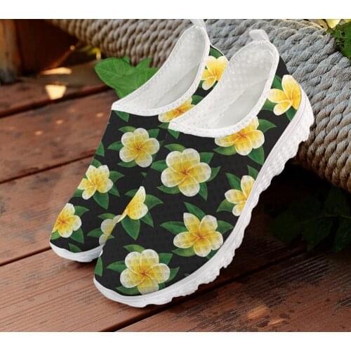 ELVISWORDS Fashion Plumeria Flower Pattern Summer Autumn Women Flats Shoes Casual Sneakers Air Mesh Breathable Ladies Zapatos