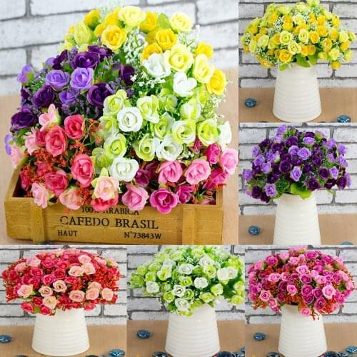 1PC 21 Head Fake Flowers Artificial Silk Flowers Small bouquet Roses Home Party Spring Wedding Decoration