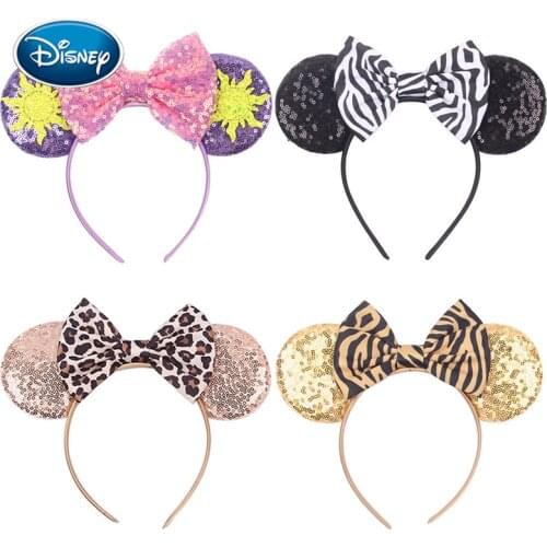 Disney 1pcs New Mickey Ears Sun Flower Leopard Headband Adult Children Mickey Headband Bow Holiday Party Headwear