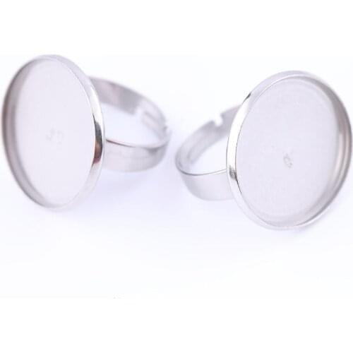 Reidgaller 10pcs Stainless Steel Adjustable Ring Base 12mm 20mm 25mm dia Blank Cabochon Bezel Setting trays for Jewelry making