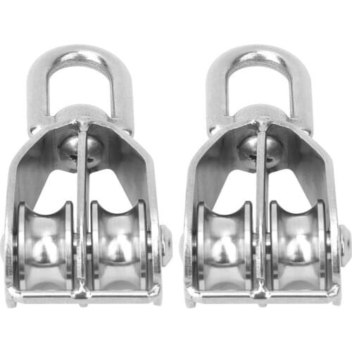 2PCS 304 Stainless Steel Pulley M20 Fixed Pulley, Double Wheel Lifting Sheave Rope pulley, Mini Metal Sheave Lifting Wheel Tools