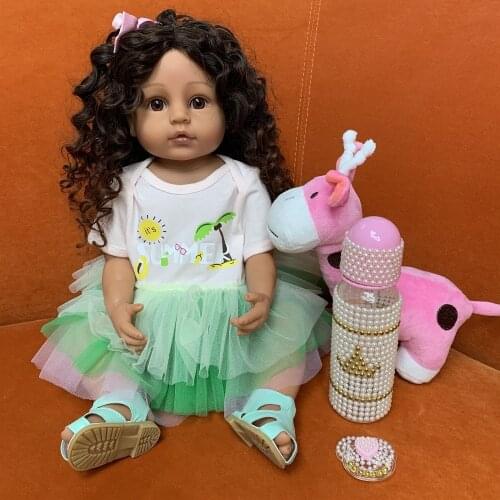 22 inch full body silicone baby doll flexible girl bebe reborn toddler princess curly wig children xmas gift toys