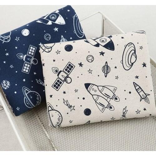 45cm*110cm/Piece,Cartoon Spaceship Cotton Hemp Printing Cloth,Clothing Tablecloth,Curtain Puppet Fabric,DIY Handmade Material