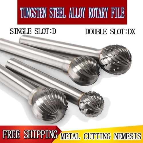 Hand tool accessories burr drill bit hard rotary alloy rotary file D (DX) woodcarving cylindrical ball end milling cutter Metal