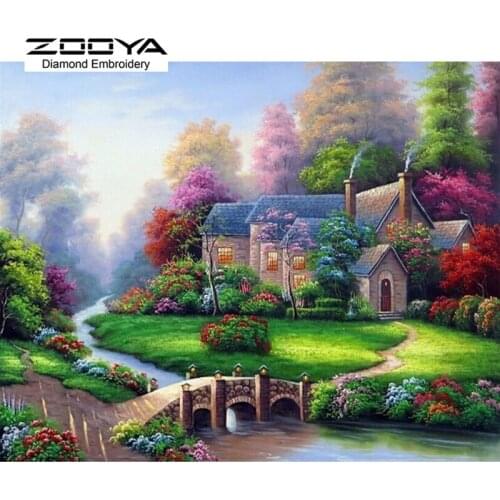 5D DIY Diamond Painting Forest House Crystal Diamond Painting Cross Stitch Beautiful Landscape Needlework Home Decorative BJ926