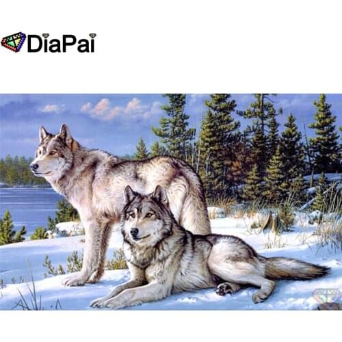 DIAPAI Diamond Painting 5D DIY 100% Full Square/Round Drill "Animal wolf tree" Diamond Embroidery Cross Stitch 3D Decor A24554