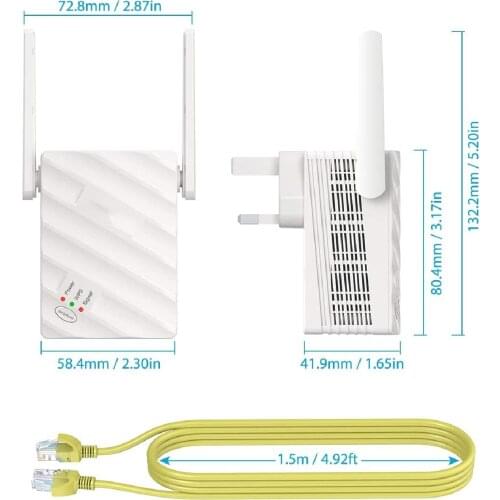 AC1200 Wireless Repeater 2.4G/5G Dual Band Wifi 128M RAM Coverage External Signal Amplifier Booster Wifi Extender with AP Mode