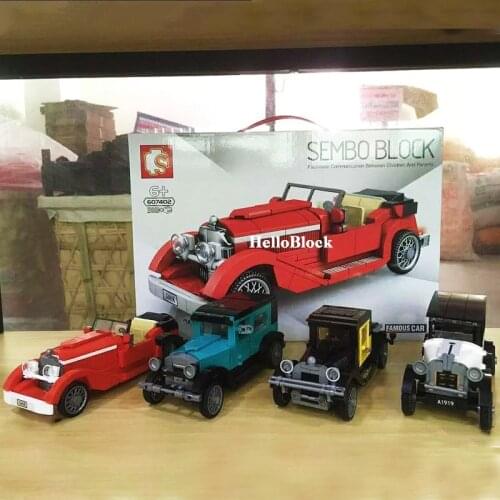 SEMBO Blocks European Vintage Retro Car Model Building Classic Vehicle Modle Brick Education Assembled Toys Gift for Christmas