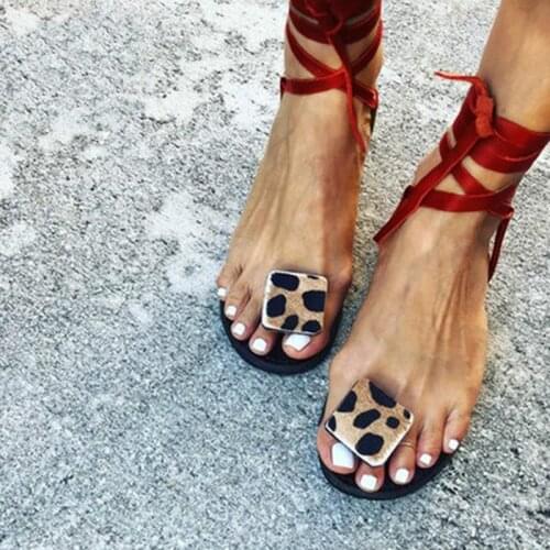 Brand Shoes 2021 Fashion Summer Female New Strap Sandals Womens Flats Open Toe Leopard Casual Shoes Beach Rome Plus Size 35-46
