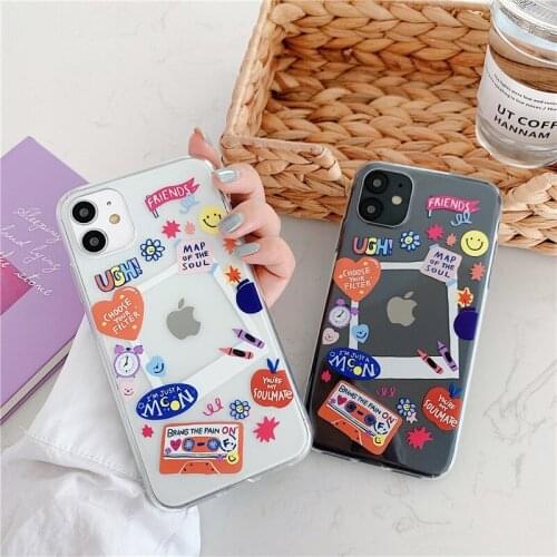 JAMULAR Cartoon Graffiti Art Label Photo Phone Case For iPhone 7 11 Pro 12 XS MAX X XR SE20 8 6Plus Clear Soft TPU Cover Fundas