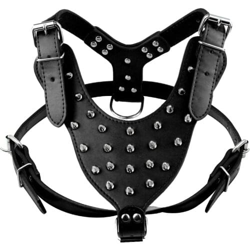 Spiked Leather Dog Harness Spikes Studded Pet Harnesses For Medium Large Dogs Pitbull Black Color