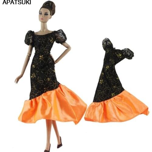 Black Orange Patchwork Party Dress For Barbie Doll 1/6 Doll Clothes Princess Gown For Barbie Doll Outfits 1:6 Doll Accessories