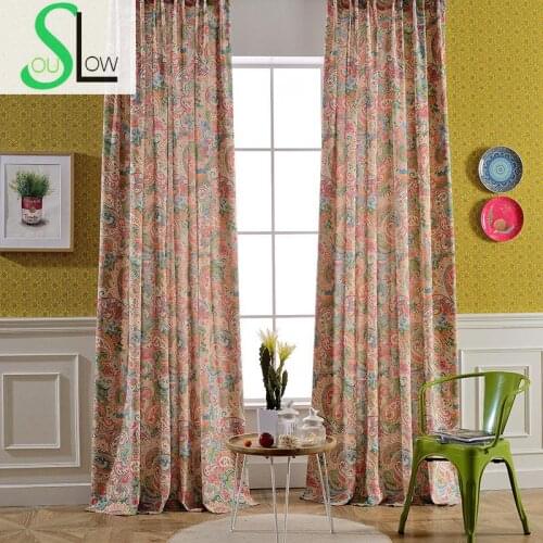 Slow Soul Color Modern Fashion Hand Printing Curtains Pastoral Floral For Living Room Cortinas Window Curtain Bedroom Kitchen