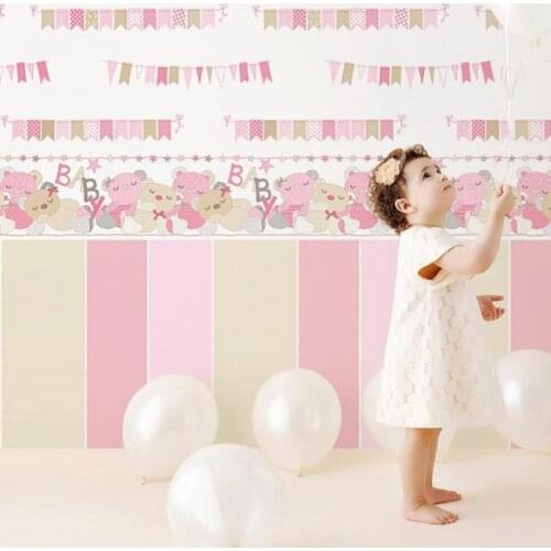 Childrens room wallpaper boy girl children bedroom room striped blue pink wallpaper princess pink 5.3 square/roll