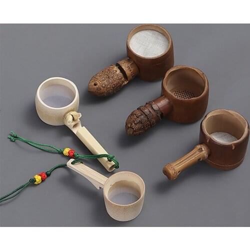 Tea Leak Filter Bamboo Reusable Tea Leaf Spice Filter Wood Strainer Filter With Handle Mesh Leak Teapot Infuser for Kitchen