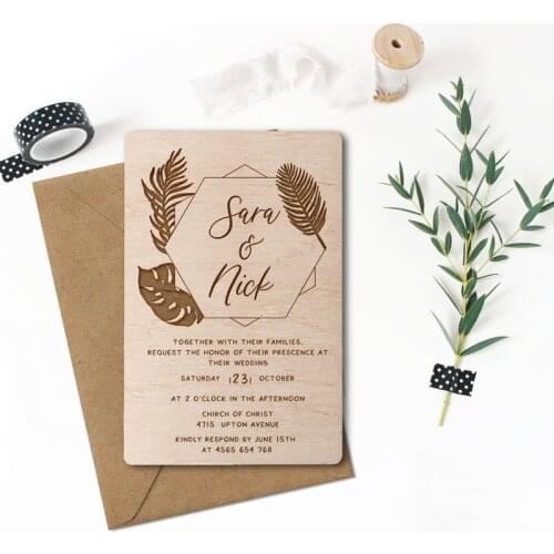 Sincere congratulations card! Wooden Engraved Wedding Invitation