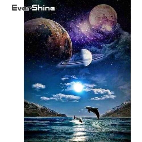 EverShine 5D Diamond Mosaic Landscape Picture Of Rhinestones Diamond Embroidery Moon Paintings Cross Stitch Sea Home Decor