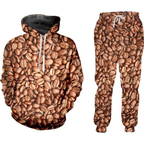 UWJI Coffee Beans 2-piece Set Mens Tracksuit Zipper Hoodie Jacket Sweater Oversize Makeup Set Pants Tracksuit Man Fitness