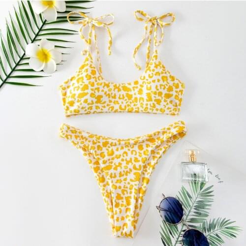 Summer Swimsuit Bikini Set For Sexy Woman Leopard Print Bikini Beach Padded Bra Tops Two Piece Swimwear Set 2021 biquinis A40