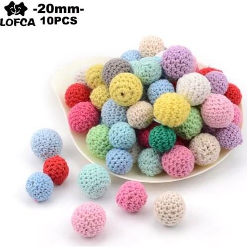 LOFCA 20mm Wooden Crochet Beads 10PCS DIY Necklace Pacifier Chain Baby Colorful Teething Knitting Beads Baby Teethers