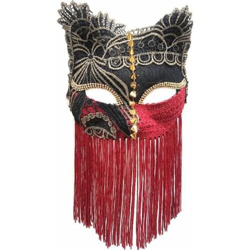 Women Sexy Lace Fox Cat Face Eye Mask Christmas Halloween Party Night Club Shows Prop Sexy Cosplay Tassels embroidery Half-Face