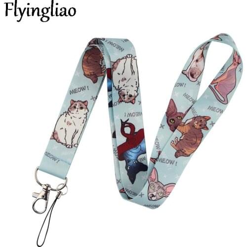 Lovely Hairless Sphynx Cats Lanyard Key Phone Holder Funny Neck Strap With Keyring ID Card DIY Animal webbing ribbons Hang Rope