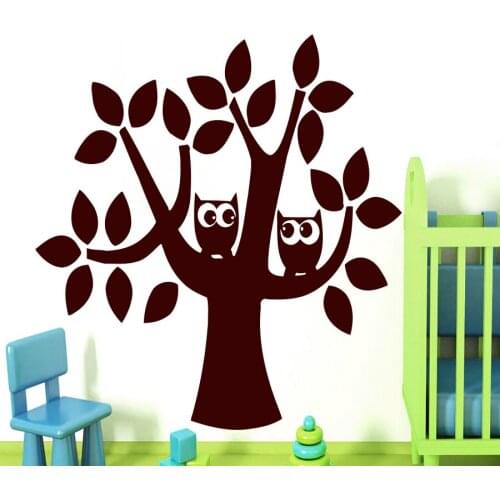 Two Owls In The Tree Wall Sticker Children Bedroom Vinyl Removable Cartoon Wall Decals Nursery Wall Art Murals