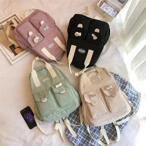 Nylon Backpack Cute Student College Bags New Kawaii Girl Harajuku Backpack Badge Fashion Book Ladies School Bag Women Waterproof