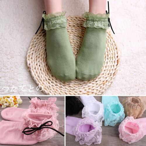 Mori retro lace socks cute soks cotton bowknot calcetines lace bow kawaii sox children dance socken bows chausette