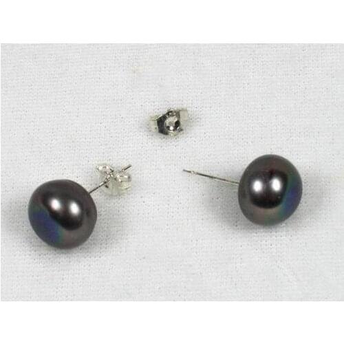New Arrival Favorite Pearl Earrings Black 11mm Genuine Freshwater Pearl Jewelry S925 Sterling Silver Stud Lady Gift