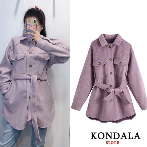 Autumn Winter Jackets Women Za 2020 Office Lady Single Breasted Sashes Blends Female Long Sleeve Solid Purple Button Long Jacket