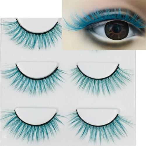 2019 New 3 pairs blue color false eyelashes fake lashes long makeup 3d mink lashes extension eyelash mink eyelashes for beauty