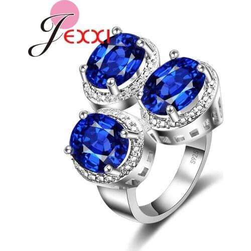 Luxury Austrian Clear Blue Crystal Ring Fashion Women Finger Jewelry Stainless 925 Sterling Silver Female Wedding Party Rings