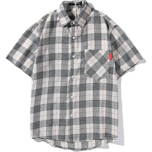 Heavyweight Retro four seasons shirt mens plaid short-sleeved shirt Korean version loose handsome casual shirt jacket
