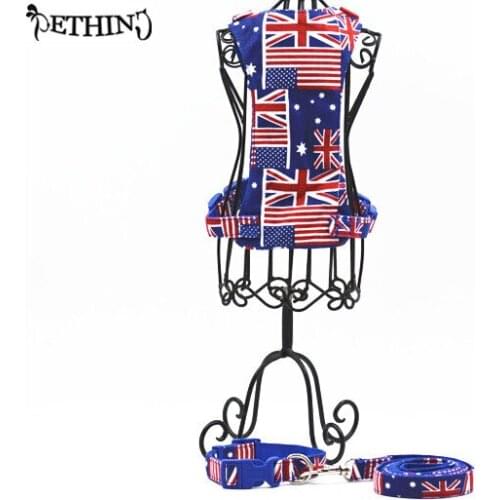 S L flag printing Nylon dog collar leash harness breathable soft pet dog harness +collar+leash big dog collar adjustable