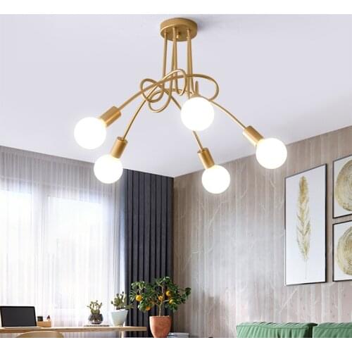 DARHYN Nordic Modern Creative Curve Chandeliers Wrought Iron Gold Plated Hanging Lights for Restaurant Living Room