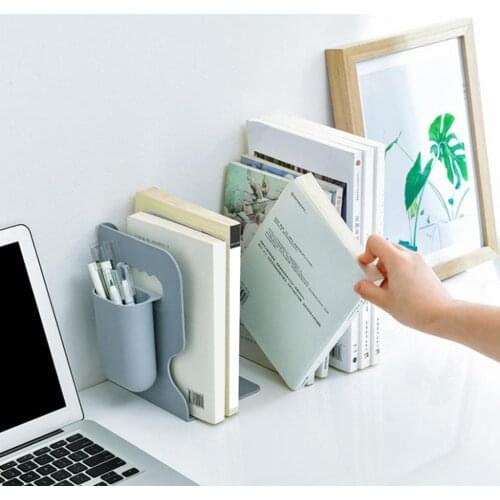 Retractable Student Book Desktop Storage Rack Bookshelf Bookend with Pen Holder