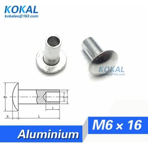 [YK-Al-M6*16]Free Shipping 20PCS M6 Series Aluminium rivets M6*16mm length 16MM semi-tubular al rivets