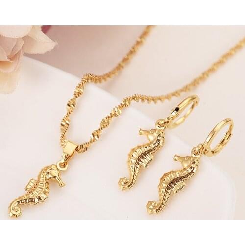 Hippocampus Jewelry set Aquatic Animal Gold Color PNG Seahorse Jewellerfor Women Papua New Guinea Traditional party Jewelry Gift