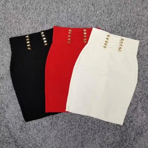 2020 New Trendy Buttons Design Ladies Sexy High Waist Stretch Pencil Bodycon Celebrity Party Club Mini Bandage Skirt