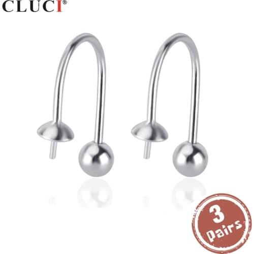 CLUCI 3 pair wholesale 925 Sterling Silver Women Pearl Earring Pearl Earrings Mounting Women Silver 925 Drop Earrings SE113SB